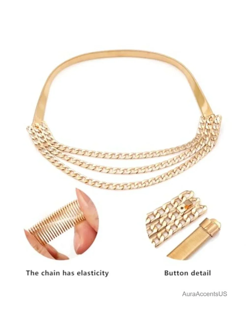 Skinny Stretch Chain Belt Metal Elastic Waist Belt Multilayer Thin Belt for